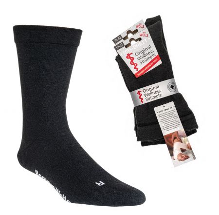 2557 | Extra Breit Wellness Gesundheits Diabetiker Socken schwarz ohne Gummidruck mit Wolle 2 Paar Sparpack