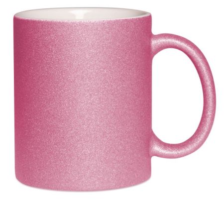 Glitzertasse pink mit Glitzerpartikeln