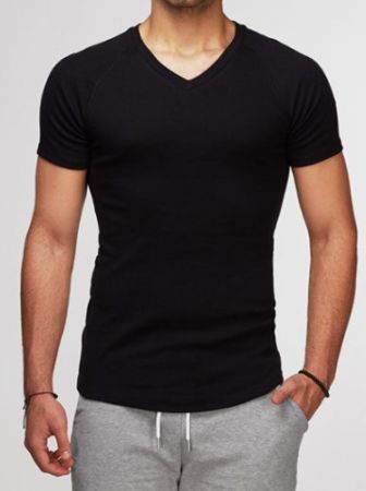 JZ00010 | james & zoe Damen und Herren T-Shirt V-Neck 1/4 Arm – Schwarz