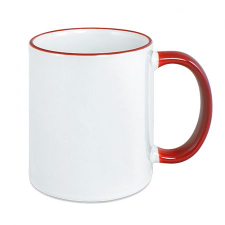 Keramiktasse weiss Rand rot mit Fotodruck