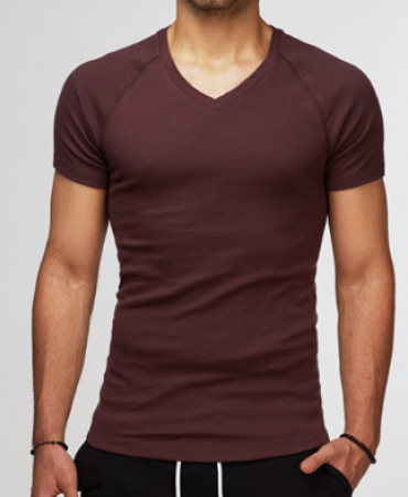 JZ0011 | james & zoe Damen und Herren T-Shirt V-Neck 1/4 Arm – Burgund