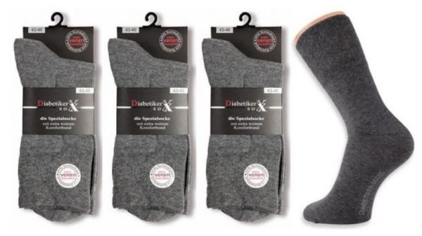 26 804-21 | Damen und Herren Diabetiker Socken grau mit extra weichem Komfortbund 3 Paar