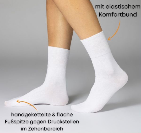26 812 | Damen und Herren Diabetiker Socken weiss mit extra weichem Komfortbund 3 Paar