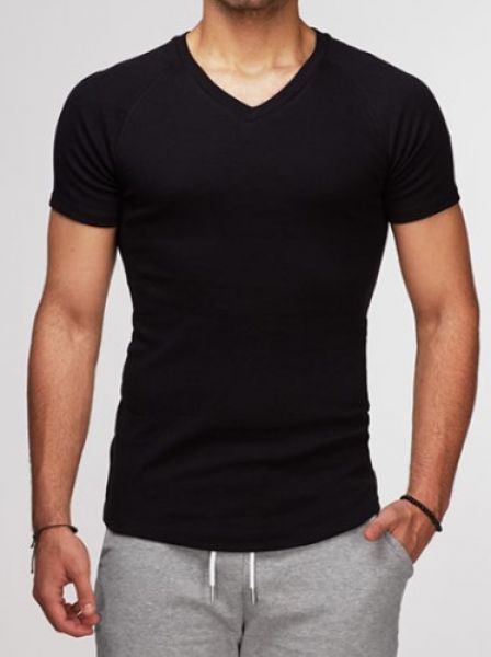 JZ00010 | james & zoe Damen und Herren T-Shirt V-Neck 1/4 Arm – Schwarz