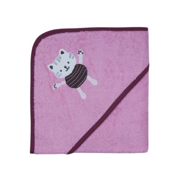 050191 | Baby Kapuzen-Badetuch Katze rosa 80 x 80 cm