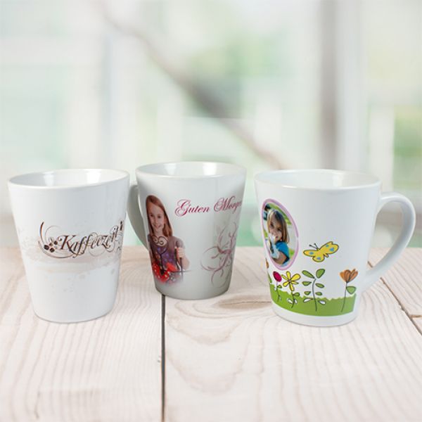 Konische Tasse LATTE mit Fotodruck